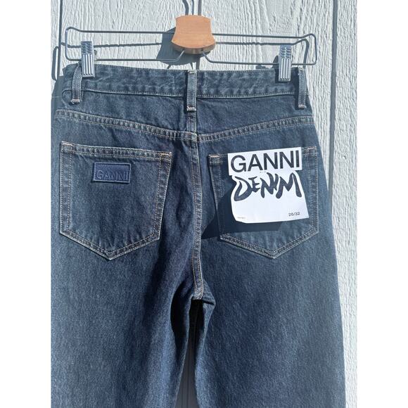new GANNI high rise 100% organic denim non stretch Betzy jeans Dark Blue Stone - Picture 9 of 13